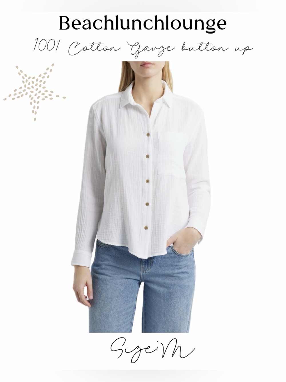 beachlunchlounge 100% Cotton white Gauze Button-Down Shirt - Picture 5 of 15